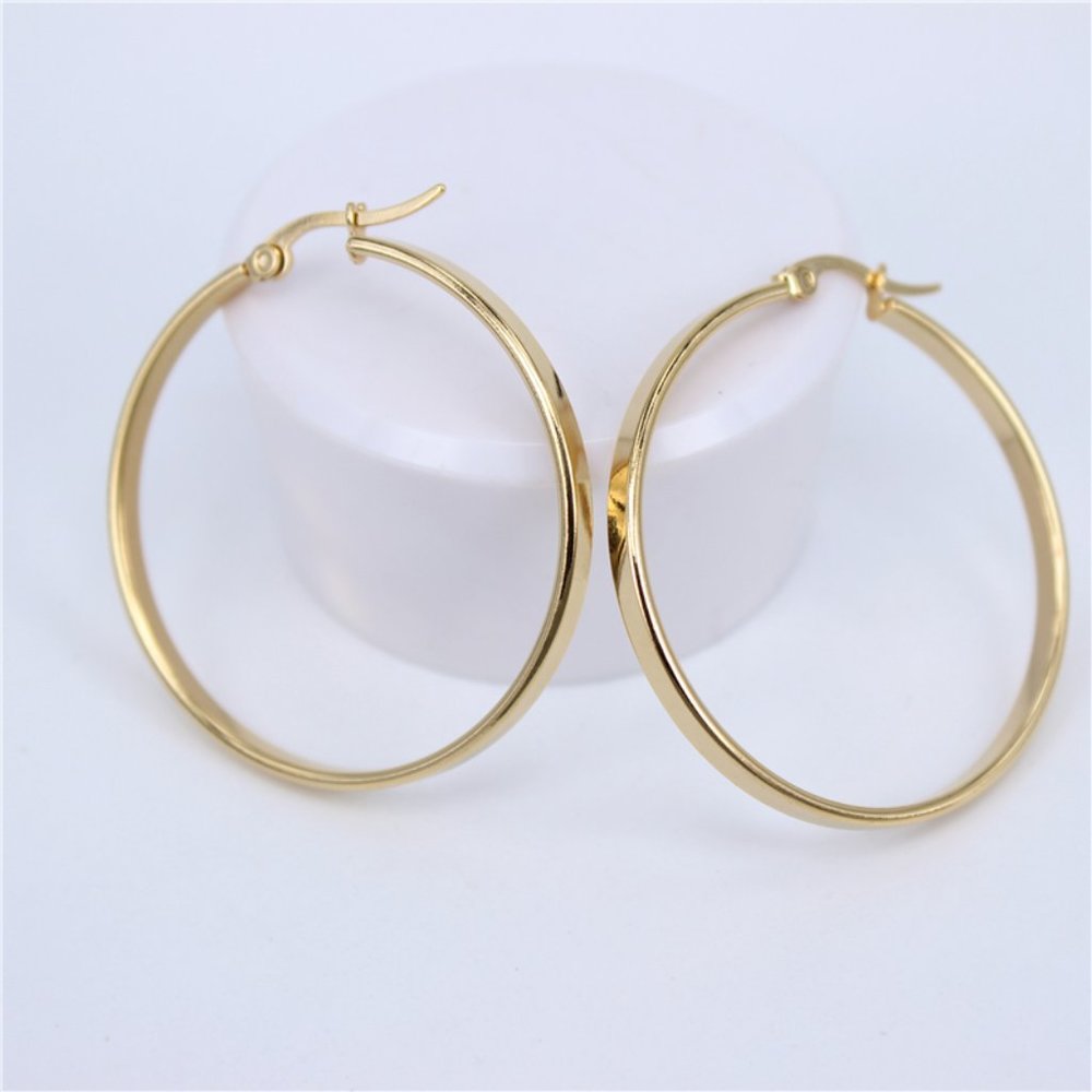 NEW 18K Yellow Gold 1.5'' Round Hoop Earrings 1 - Picture 2 of 4